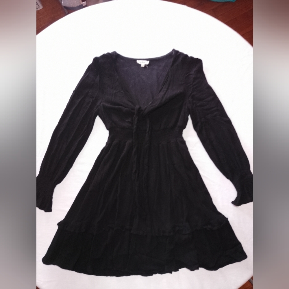 In Loom Boho Peasant Classic Black Low V Neck Dress